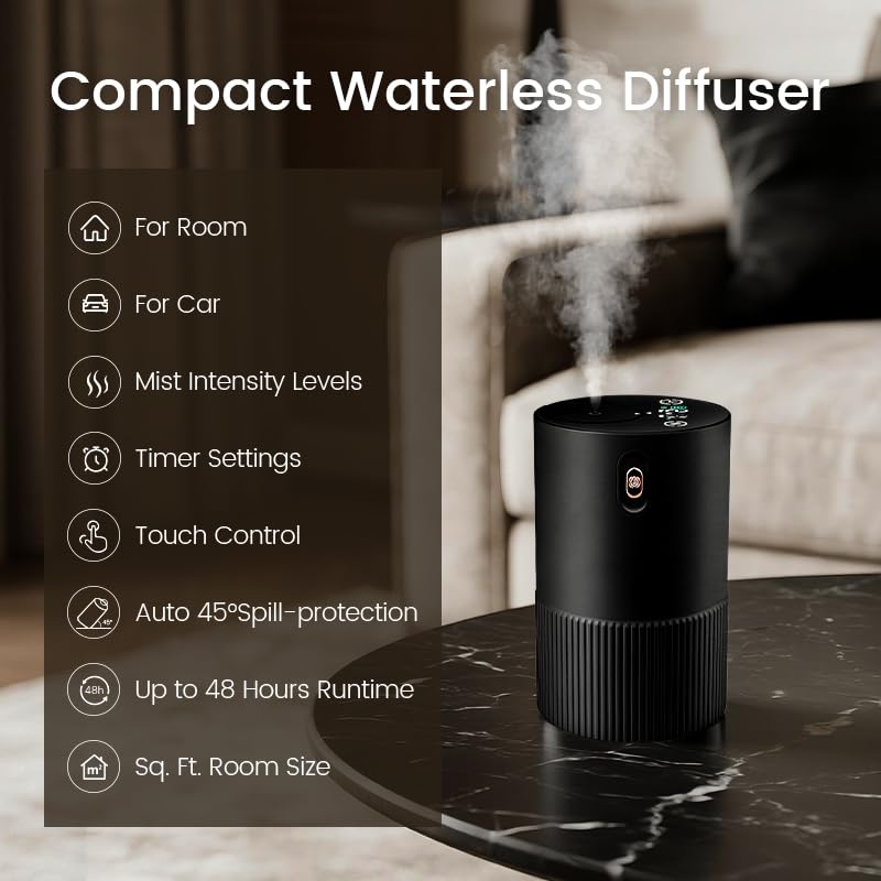 Waterless Diffuser for Essential Oil, Car Diffsuer, Aluminum Alloy & Fabric, 0.33 Fl Oz/ 10mL, Waterless Diffusers, Scent ...