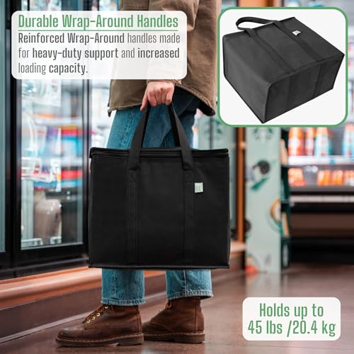 VENO 2 Pack Cooler Bags - Insulated for Food Delivery, Collapsible and Reusable Shopping Bags with Zipper, Foldable, Heav...