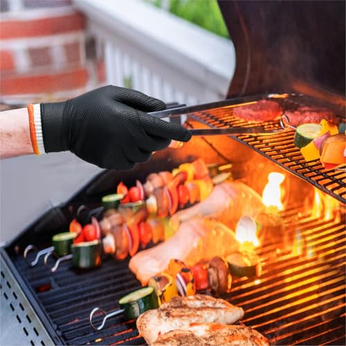 ANBOSON BBQ Gloves for Grilling Disposable Heat Resistant - 100 Nitrile Gloves + 4 Reusable Cotton Liners for Barbecue Smo...