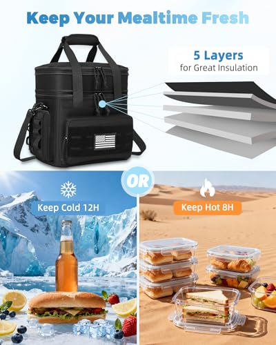 holuxer Tactical Lunch Bag & Lunch Box for Men - Large Double Deck Expandable Insulated Soft Adult Lunchbox for Work - Coo...