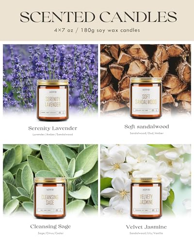 AOOVOO Candle Set - 4PC Scented Candles, 28 oz Soy Candles, Soy Candle for Home Scented, Lavender/Sandalwood/Jasmine/Sage