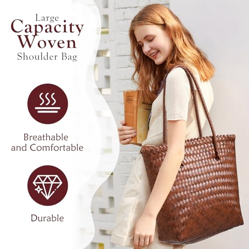 Tavaleu Straw Beach Bags for Women, Tote Handbag Shoulder Bag for Women, Beach Straw Purse Buckets Summer Fashion Hobo Bags