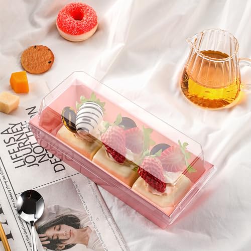 Leafiew 50 Pack 7.5x3.3 Inches Small Clear Treat Boxes-Dessert Boxes To Go-Disposable Paper Mini Containers for Cookie, Ca...