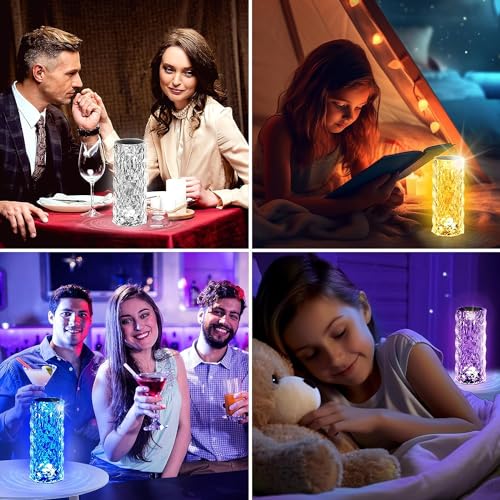 Deogos Crystal Table Lamp, Remote and Touch Control Rose Wave Lamp, RGB Color Changing Night Light, Dimmable, USB Recharge...