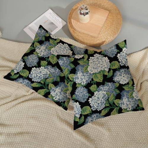 OFIRD Spring Pillow Covers 18x18 Pack of 2 Black Blue Hydrangea Floral Decorative Throw Pillow Covers Outdoor Decor Summer...