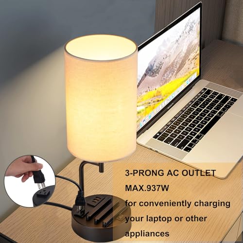 Dreamholder Table Lamp with 3 USB Charging Ports, Modern Desk Lamp with AC Outlet and Phone Stands, Perfect Bedside Lamp f...