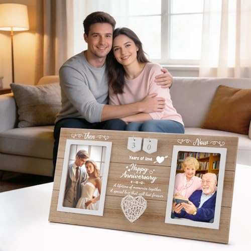 Calibron Then & Now Anniversary Wedding Gifts for Couples, Anniversary Birthday Gifts for Hers/Him, 1-99 Years Double Pict...