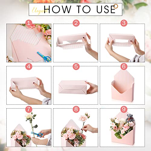 Geyee 10 Pcs Mother's Day Florist Bouquet Envelope Boxes Pink Flower Bouquet Packaging Gift Paper Wrapping Flower Bags for...