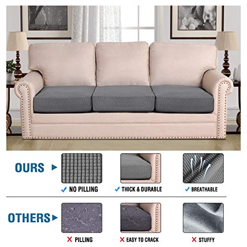 H.VERSAILTEX High Stretch Individual Seat Cushion Covers 3 Pack Thick Jacquard Textured Twill Fabric Sofa Slipcovers for 3...