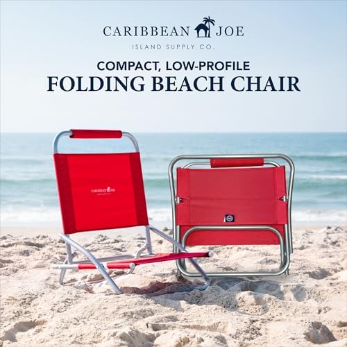Caribbean Joe Folding Beach Chair, 1 Position Lightweight and Portable Foldable Outdoor Camping Chair, Red