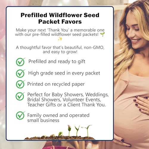 Thank You Seed Packets | 20 Pre-Filled Wildflower Seed Favors for Guests | Party Favors for Wedding Bridal Shower Baby Sho...