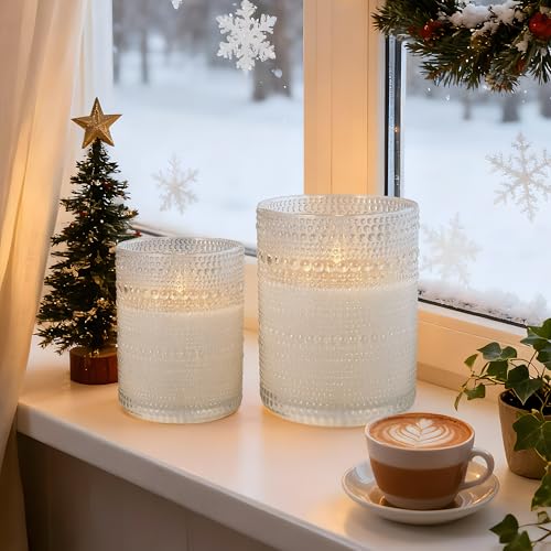 Velsyn Dotted Glass Flameless Candles with Remote Timer, Real Wax Battery Operated LED Pillar Candles with 3D Flickering F...