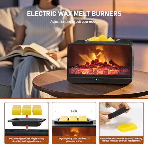 EQUSUPRO Wax Melt Warmer Electric Burner - Flame Fireplace Candle Wax Warmer, Wax Melter for Scented Wax with 4 Timer, Dyn...