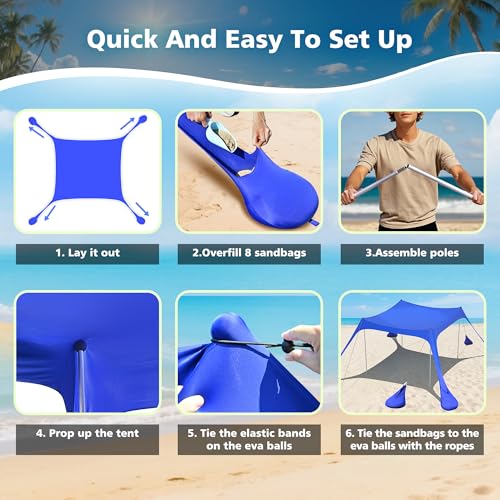 2PM SPORTS Beach Tent Sun Shelter 10x10 FT - UPF 50+ UV Protection, 8 Sandbags, Easy Setup, Portable Beach Shade Canopy fo...
