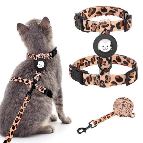 BINGPET Cat Harness with Airtag Holder, Cat Harness and Leash Set Escape Proof for Walking Travel Outdoor, Soft Adjustable...