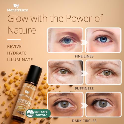 Castor Oil Roll On and Frankincense Essential Oil for Face, High Potency Eye Roller for Skin, 100% Pure Natural Moisturize...