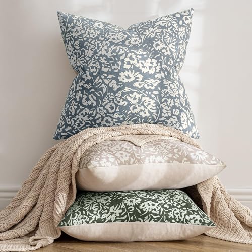 MIULEE Floral Pillow Covers Decorative Throw Pillow Covers 18x18 Pack of 2 Modern Linen Cushion Covers Farmhouse Neutral P...