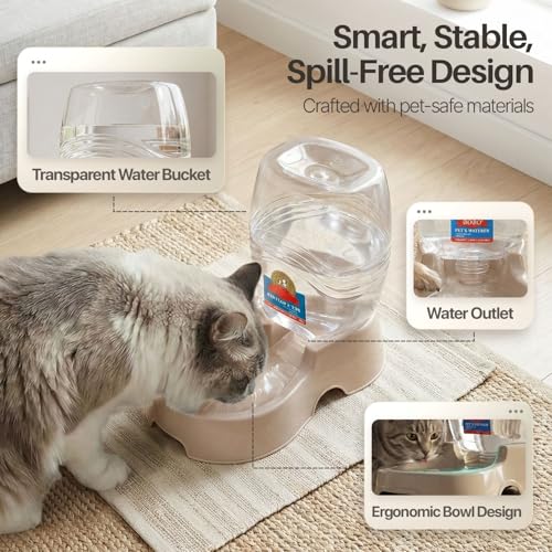 Flexzion Automatic Gravity Pet Waterer for Cat & Dog - Non-Skid & Easy-Clean Auto Replenish Water Dispenser Drinking Bowl...