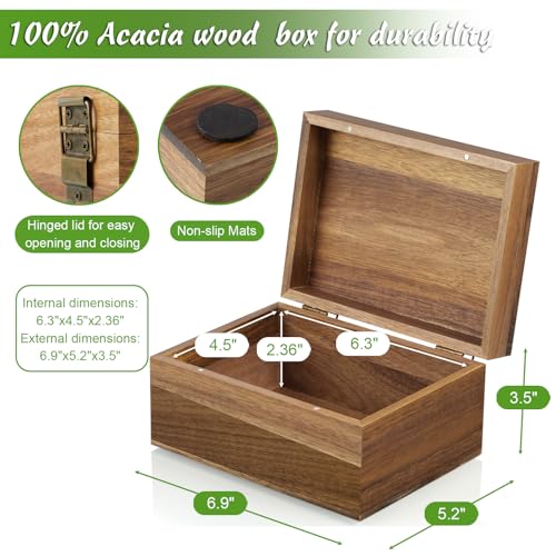 DRASTAR Keepsake Box, Acacia Wood Memory Box with Hinged Lids, Wooden Jewelry Box, Small Storage Box,3x5, 4x6 Decorative C...