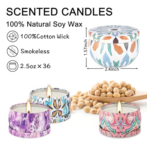 Onebird Set of 36 Christmas Scented Candle Gift Set,Natural Pure Soy Wax Aromatherapy Candles Essential Oils for Home and ...