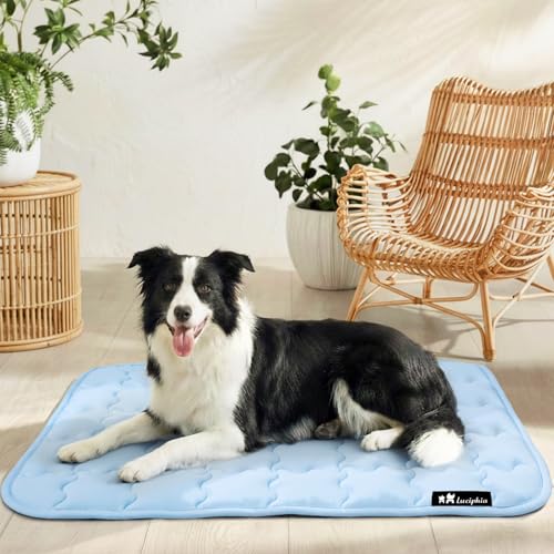 Luciphia Premium Dog Cooling Mat Non-Slip Q-MAX>0.5 Self-Cooling Pad for Medium Pet Indoor Portable Kennel Puppy Bed for S...