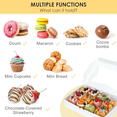 Moretoes 48pcs Bakery Boxes,12x8x2.5 Inches Cookie Boxes with 3 Style Window for Chocolate Covered Strawberries, Desserts,...