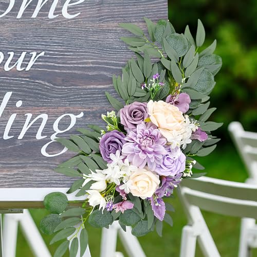 Roahosy Wedding Arch Flowers (Pack of 2), Purple Flower Swag Wedding Welcome Sign Floral Arrangements for Wedding Ceremony...