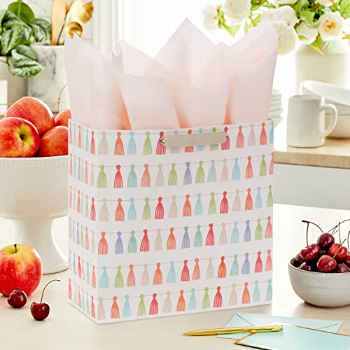 Hallmark Signature Studio 10" Large Gift Bag with Tissue Paper (Rainbow Tassels) for Birthdays, Promotions, Graduations, B...