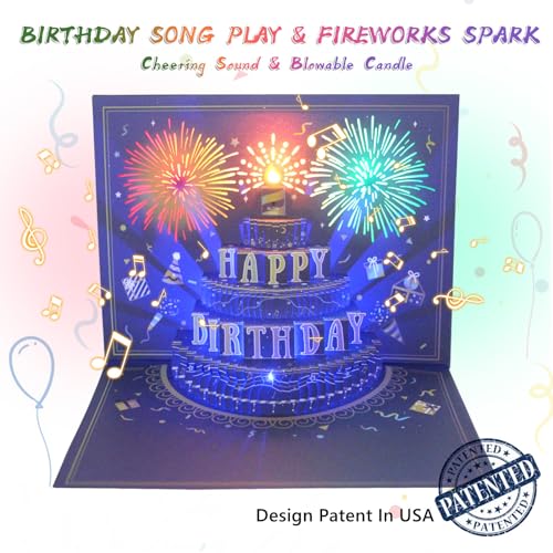 MZD8391 3D Pop Up Birthday Cards, Musical LED Lights Birthday Cards, Greeting Cards, Birthday Gifts for Mom Women Men Kids...