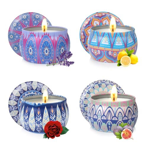 Scented Candles Gift Set for Women - 4 Pack Aromatherapy Candles with 8% Essential Oils, 120H Burn Time, Stress Relief & R...