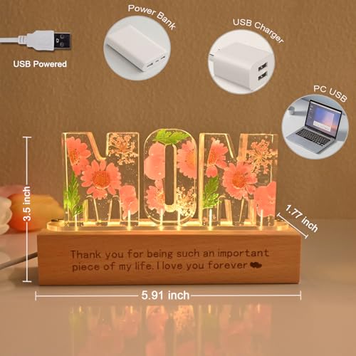 Britrio Gift for Mom Dry Flower Night Light Lamp for Mother's Day Gift from Son Daughter Dried Pressed Flower Letter Led L...