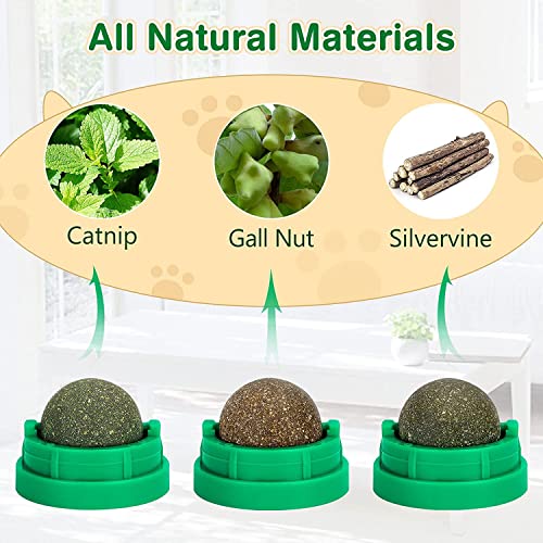 SINROBO 3 Pack Catnip Balls, Catnip Ball for Cats Wall, Edible Kitty Toys for Cats Lick, Safe Healthy Kitten Chew Toys, Te...