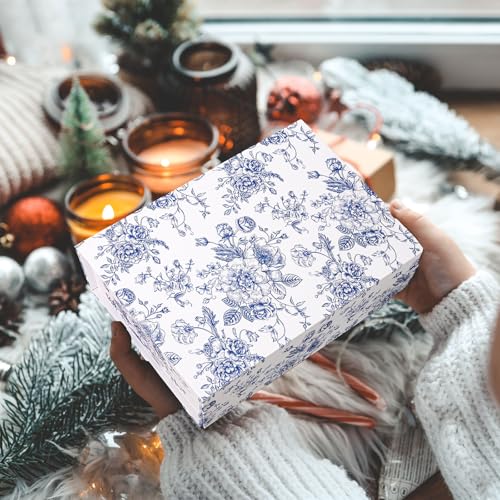 Whaline 3Pcs Blue Floral Paper Gift Box with Magnetic Closure Vintage Chinoiserie Toile Flower Print Present Packaging Box...