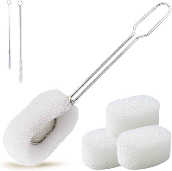 ALINK 6-Pack Sponge Bottle Dish Brush with Handle, Non-Scratch Washing Scrubber Cleaner for Wine/Whiskey Glass, Cups, Tumb...