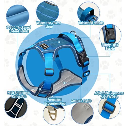 No Pull Dog Harness 2 Clip,Dog Walking Harness XLarge Sized Dogs,Reflective Oxford Service Vest and Easy Control Handle Ad...