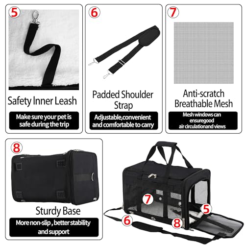Soft Sided Cat/Dog Carrier,Collapsible Pets Travel Carriers for Pet/Puppy with Shoulder Strap & Removable Mat,Mesh Top Loa...