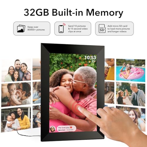 FRAMEO 10.1 inch 32GB Digital Picture Frame, IPS LCD Touch Screen, Auto-Rotate Easy Setup to Share Photos & Videos via Fra...
