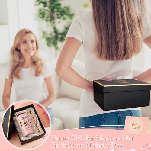 Mothers Day Birthday Gifts for Mom from Daughter Son - 14Oz Funny Best Mom Mug with Gold Print, Unique Pink Marble Coffee ...