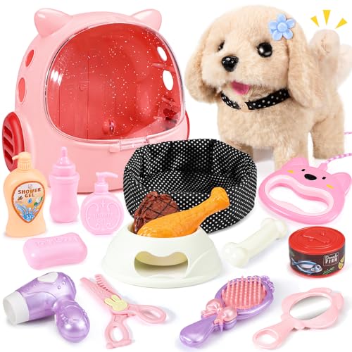 Eohemeral 23 Pcs Walking Dog Toy for Kids 3-5 5-7, Electronic Interactive Puppy with Carrier & Leash, Realistic Barking Wa...
