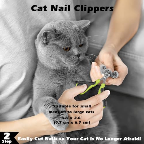 Comotech 3PCS Cat Grooming Supplies, Cat Brush & Nail Clipper/Trimmer & Flea Comb for Shedding Indoor Cats Essentials Stuf...