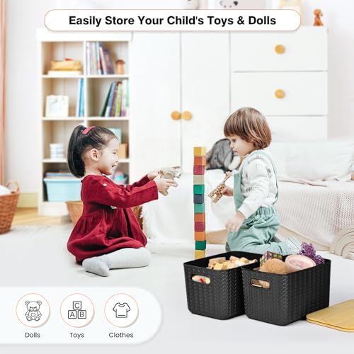 Ohmlove 4 Packs Storage Bins with Bamboo Lids - Plastic Storage Containers with Lids Stackable Storage Box: Storages Baske...