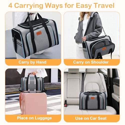 VeluXanipyr Expandable Airline Approved Pet Carrier, Soft-Sided Travel Bag for Small Cats Dogs with Hard Shell Base, Remov...
