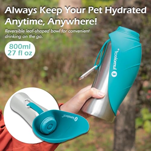 LumoLeaf Portable Dog Water Bottle 27 OZ, Stainless Steel Pet Travel Water Bottle Dispenser for Walking, Hiking and Outdoo...