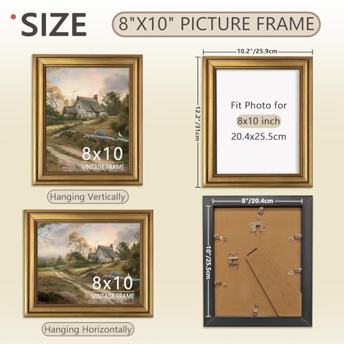 Aruifinw 8x10 Picture Frame - Vintage Gold Picture Frame for Tabletop & Wall Mount, 8 x 10 Photo Frame for Living Room, Be...