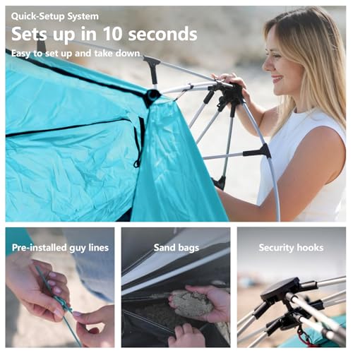 Three Bears Pop Up Beach Tent Sun Shade Shelter for 3-4 Person, UPF 50＋ UV Protection, Lightweight & Easy Setup Beach Shad...