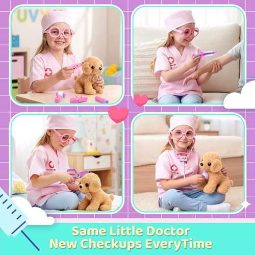 Meland Toy Doctor Kit for Girls, Pretend Play Toy Doctor Set with Dog , Carrying Bag, Stethoscope & Dress Up Costume Gift ...