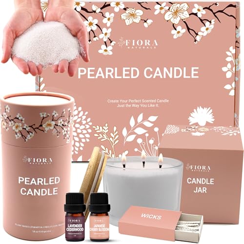 Pearled Candle Sand Gift Set - 18oz Sand Wax, 30 Wicks, 2X Natural Fragrance Oils + Free Large Glass Jar Included - Smoke-...