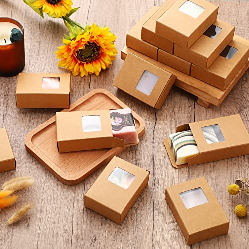 Outus 100 Pcs Soap Packaging Boxes Bulk Soap Boxes for Homemade with Window Mini Kraft Paper Container Homemade Craft Maki...