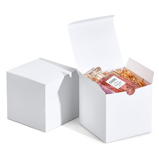 MESHA 4x4x4'' White Gift Boxes 50 PC Bulk Small Gift Box with Lids, Kraft Paper Boxes for Presents, White Bridesmaid Propo...