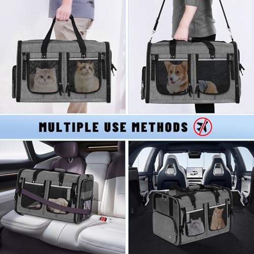 Groxkox Cat Carrier for 2 Cats, Foldable Double Cat and Dog Carrier, Small to Medium Size, 2 Front Zippered Compartments,T...